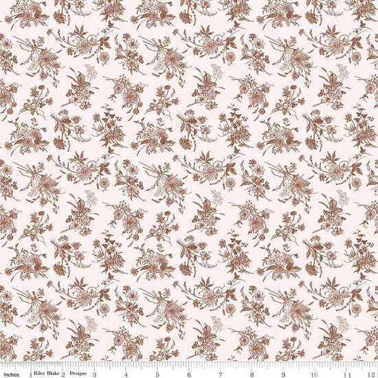 Image of Harvest on the Prairie Wildflower Raisin quilting cotton fabric by Modern Prairie for Riley Blake Designs. Features flowers on a white background. Cute Little Fabric Shop.
