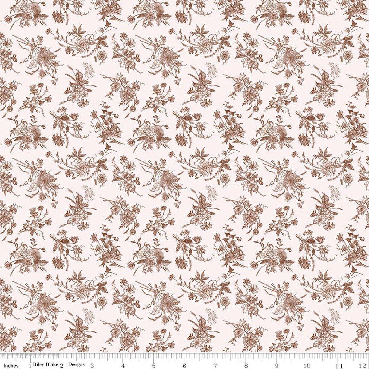 Image of Harvest on the Prairie Wildflower Raisin quilting cotton fabric by Modern Prairie for Riley Blake Designs. Features flowers on a white background. Cute Little Fabric Shop.