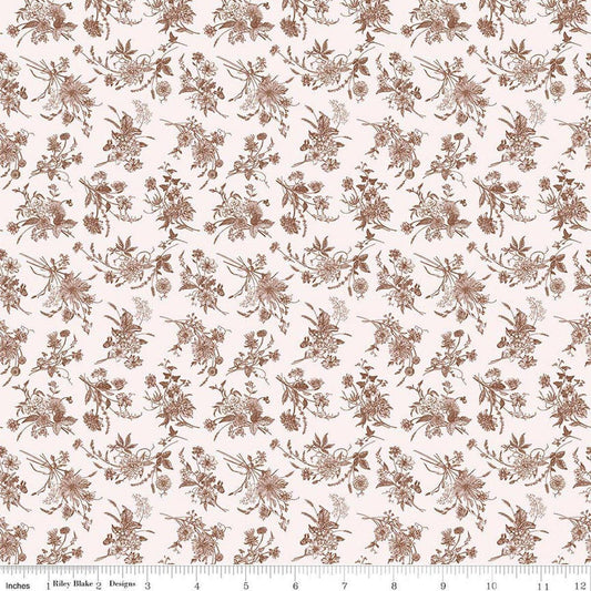 Image of Harvest on the Prairie Wildflower Raisin quilting cotton fabric by Modern Prairie for Riley Blake Designs. Features flowers on a white background. Cute Little Fabric Shop.