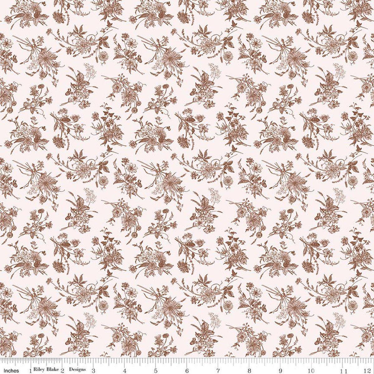 Image of Harvest on the Prairie Wildflower Raisin quilting cotton fabric by Modern Prairie for Riley Blake Designs. Features flowers on a white background. Cute Little Fabric Shop.