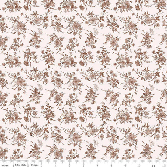Image of Harvest on the Prairie Wildflower Raisin quilting cotton fabric by Modern Prairie for Riley Blake Designs. Features flowers on a white background. Cute Little Fabric Shop.