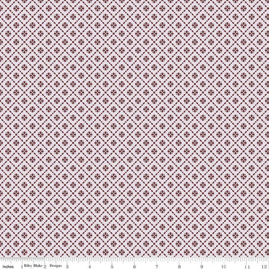 Image of Harvest on the Prairie Floral Geo Wine quilting cotton fabric by Modern Prairie for Riley Blake Designs. Features flowers on a purple background. Cute Little Fabric Shop.
