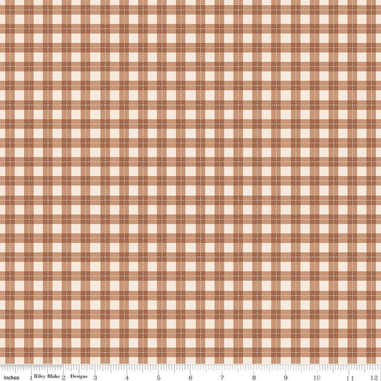 Image of Harvest on the Prairie Plaid Brown quilting cotton fabric by Modern Prairie for Riley Blake Designs. Features plaid on a brown background. Cute Little Fabric Shop.