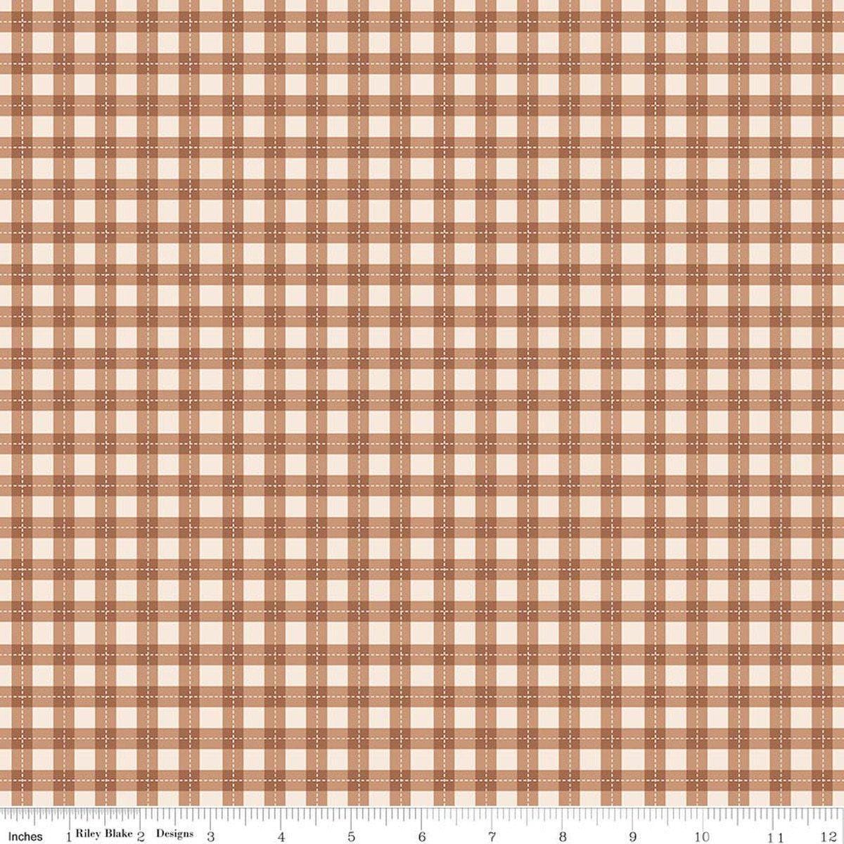 Image of Harvest on the Prairie Plaid Brown quilting cotton fabric by Modern Prairie for Riley Blake Designs. Features plaid on a brown background. Cute Little Fabric Shop.