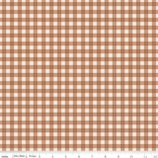 Image of Harvest on the Prairie Plaid Brown quilting cotton fabric by Modern Prairie for Riley Blake Designs. Features plaid on a brown background. Cute Little Fabric Shop.