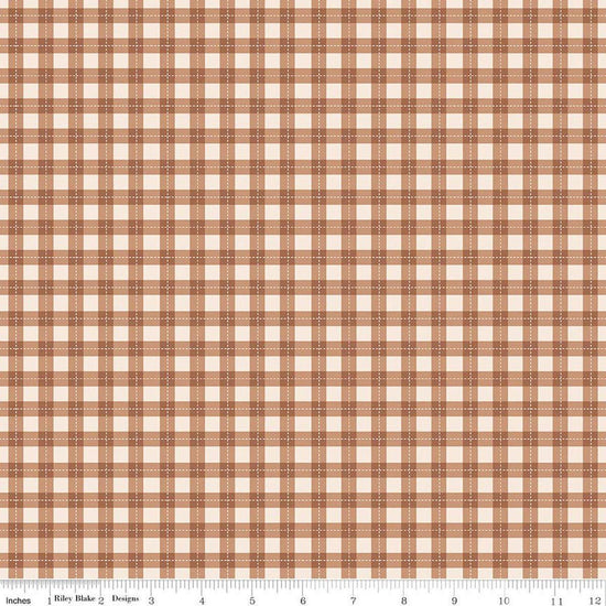 Image of Harvest on the Prairie Plaid Brown quilting cotton fabric by Modern Prairie for Riley Blake Designs. Features plaid on a brown background. Cute Little Fabric Shop.