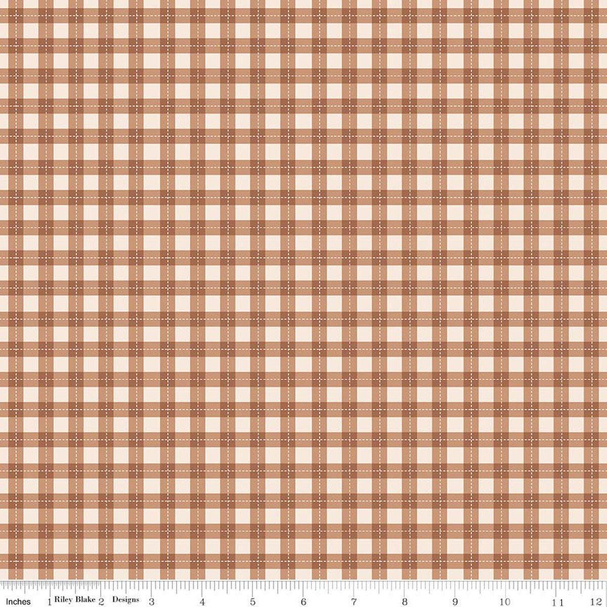 Image of Harvest on the Prairie Plaid Brown quilting cotton fabric by Modern Prairie for Riley Blake Designs. Features plaid on a brown background. Cute Little Fabric Shop.
