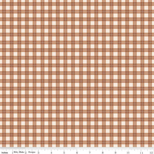 Image of Harvest on the Prairie Plaid Brown quilting cotton fabric by Modern Prairie for Riley Blake Designs. Features plaid on a brown background. Cute Little Fabric Shop.