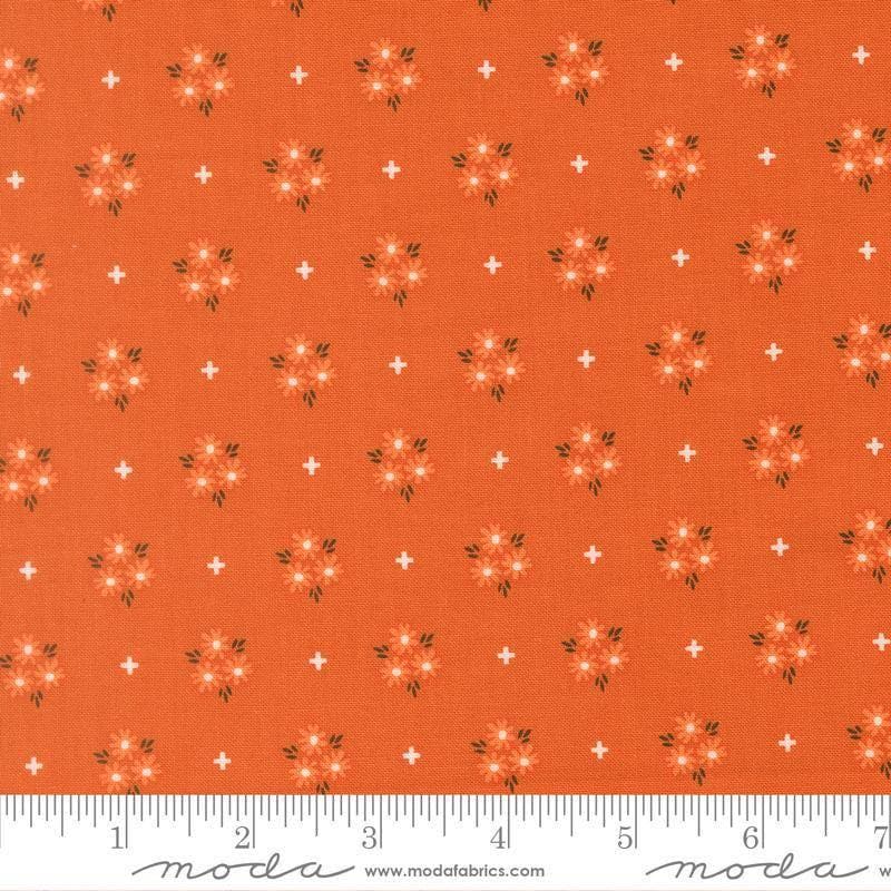 Image of Birch and Willow Blooms Spice quilting cotton fabric by Sherri & Chelsi for Moda Fabrics. Features flowers on an orange background. Cute Little Fabric Shop.