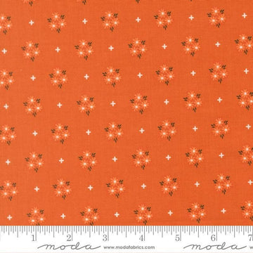 Image of Birch and Willow Blooms Spice quilting cotton fabric by Sherri & Chelsi for Moda Fabrics. Features flowers on an orange background. Cute Little Fabric Shop.
