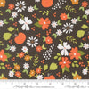 Image of Birch and Willow Pumpkin Patch Charcoal quilting cotton fabric by Sherri & Chelsi for Moda Fabrics. Features flowers on a black background. Cute Little Fabric Shop.