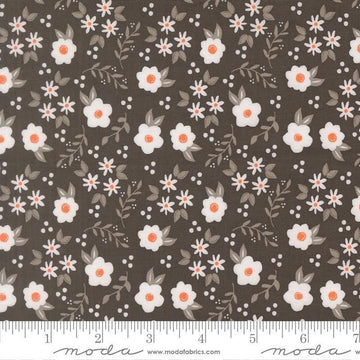 Image of Birch and Willow Mums Florals Charcoal quilting cotton fabric by Sherri & Chelsi for Moda Fabrics. Features flowers on a black background. Cute Little Fabric Shop.