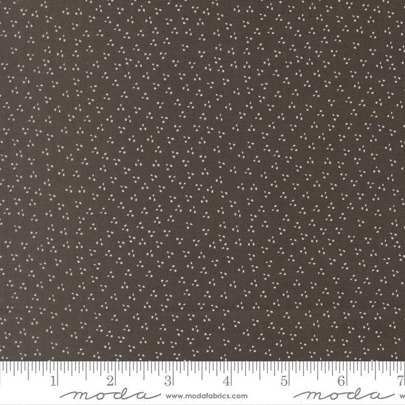 Image of Birch and Willow Spring Dot Charcoal quilting cotton fabric by Sherri & Chelsi for Moda Fabrics. Features dots on a black background. Cute Little Fabric Shop.