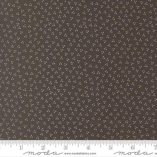 Image of Birch and Willow Spring Dot Charcoal quilting cotton fabric by Sherri & Chelsi for Moda Fabrics. Features dots on a black background. Cute Little Fabric Shop.
