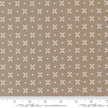 Image of Birch and Willow Orange Peel Stone quilting cotton fabric by Sherri & Chelsi for Moda Fabrics. Features dots and shapes on a gray background. Cute Little Fabric Shop.