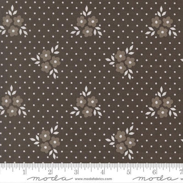 Image of Birch and Willow Autumn Charcoal quilting cotton fabric by Sherri & Chelsi for Moda Fabrics. Features flowers and dots on a black background. Cute Little Fabric Shop.