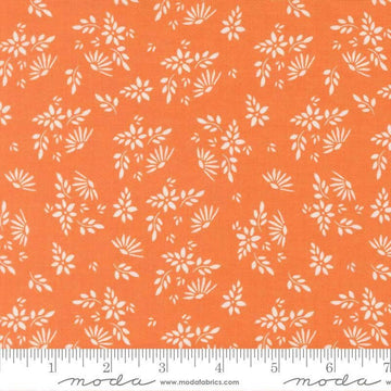 Image of Birch and Willow Flora Pumpkin quilting cotton fabric by Sherri & Chelsi for Moda Fabrics. Features leaves on an orange background. Cute Little Fabric Shop.