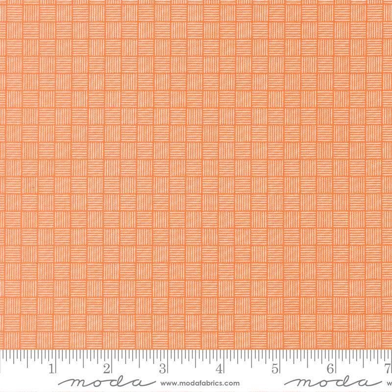 Image of Birch and Willow Crosshatch Pumpkin quilting cotton fabric by Sherri & Chelsi for Moda Fabrics. Features squares on an orange background. Cute Little Fabric Shop.
