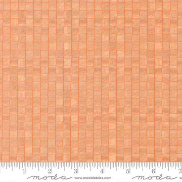 Image of Birch and Willow Crosshatch Pumpkin quilting cotton fabric by Sherri & Chelsi for Moda Fabrics. Features squares on an orange background. Cute Little Fabric Shop.