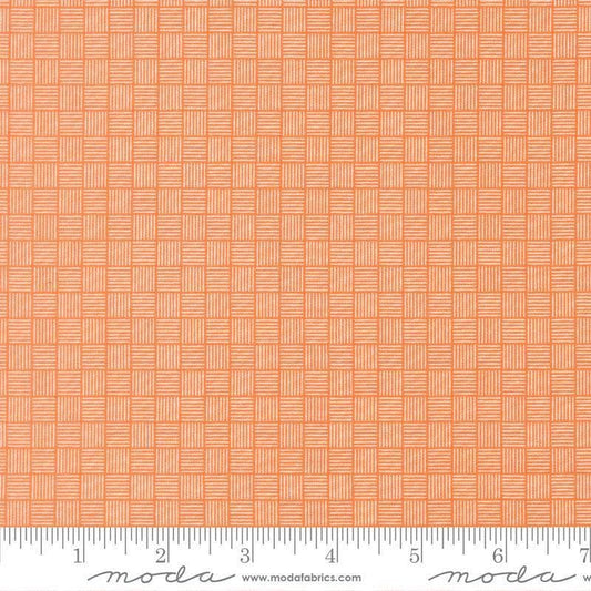 Image of Birch and Willow Crosshatch Pumpkin quilting cotton fabric by Sherri & Chelsi for Moda Fabrics. Features squares on an orange background. Cute Little Fabric Shop.