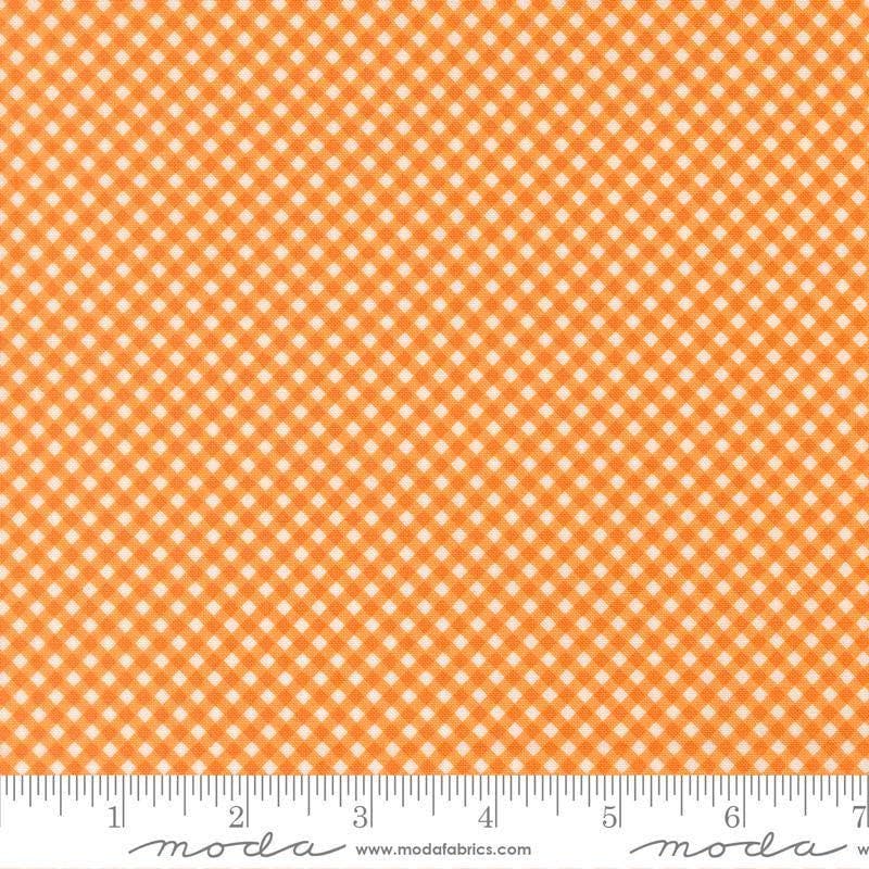 Image of Birch and Willow Gingham Amber quilting cotton fabric by Sherri & Chelsi for Moda Fabrics. Features gingham on an orange background. Cute Little Fabric Shop.