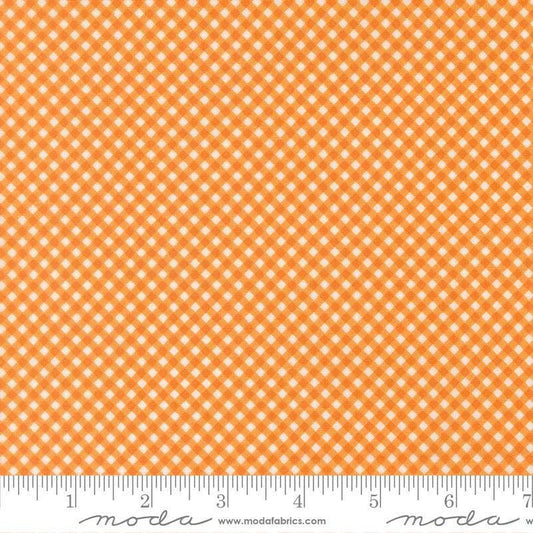 Image of Birch and Willow Gingham Amber quilting cotton fabric by Sherri & Chelsi for Moda Fabrics. Features gingham on an orange background. Cute Little Fabric Shop.