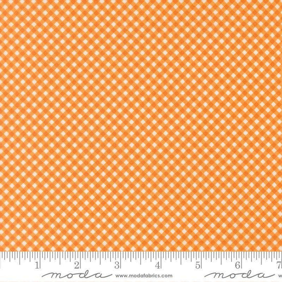 Image of Birch and Willow Gingham Amber quilting cotton fabric by Sherri & Chelsi for Moda Fabrics. Features gingham on an orange background. Cute Little Fabric Shop.