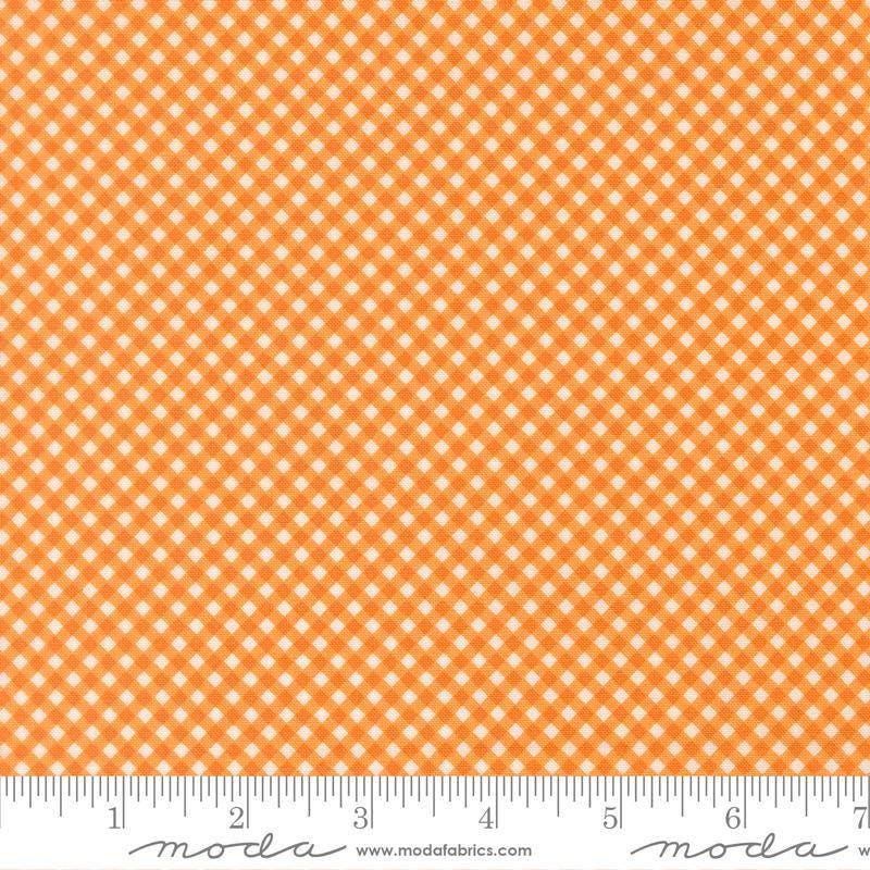 Image of Birch and Willow Gingham Amber quilting cotton fabric by Sherri & Chelsi for Moda Fabrics. Features gingham on an orange background. Cute Little Fabric Shop.
