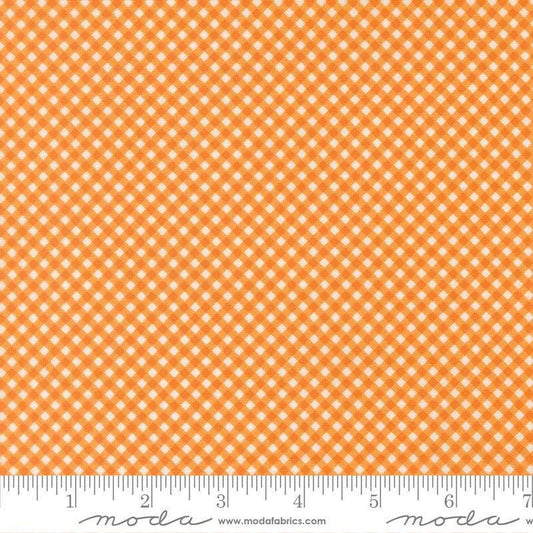 Image of Birch and Willow Gingham Amber quilting cotton fabric by Sherri & Chelsi for Moda Fabrics. Features gingham on an orange background. Cute Little Fabric Shop.