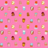 Image of 1 800 Notion Thimbles Flamingo quilting cotton fabric by Ruby Star Society for Moda Fabrics. Features sewing accessories on a pink background. Cute Little Fabrics Shop.
