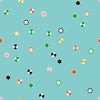 Image of 1 800 Notion Buttons Cloudless quilting cotton fabric by Ruby Star Society for Moda Fabrics. Features sewing accessories on a blue background. Cute Little Fabrics Shop.