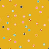 Image of 1 800 Notion Buttons Goldenrod quilting cotton fabric by Ruby Star Society for Moda Fabrics. Features sewing accessories on a yellow background. Cute Little Fabrics Shop.
