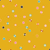 Image of 1 800 Notion Buttons Goldenrod quilting cotton fabric by Ruby Star Society for Moda Fabrics. Features sewing accessories on a yellow background. Cute Little Fabrics Shop.