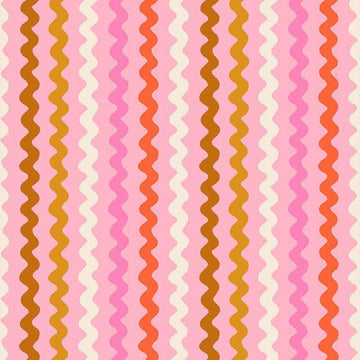 Image of 1 800 Notion Ric Rac Posy quilting cotton fabric by Ruby Star Society for Moda Fabrics. Features sewing accessories on a pink background. Cute Little Fabrics Shop.