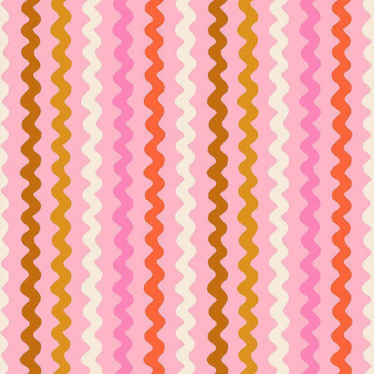 Image of 1 800 Notion Ric Rac Posy quilting cotton fabric by Ruby Star Society for Moda Fabrics. Features sewing accessories on a pink background. Cute Little Fabrics Shop.
