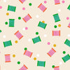 Image of 1 800 Notion Spools Shell quilting cotton fabric by Ruby Star Society for Moda Fabrics. Features sewing accessories on a cream background. Cute Little Fabrics Shop.