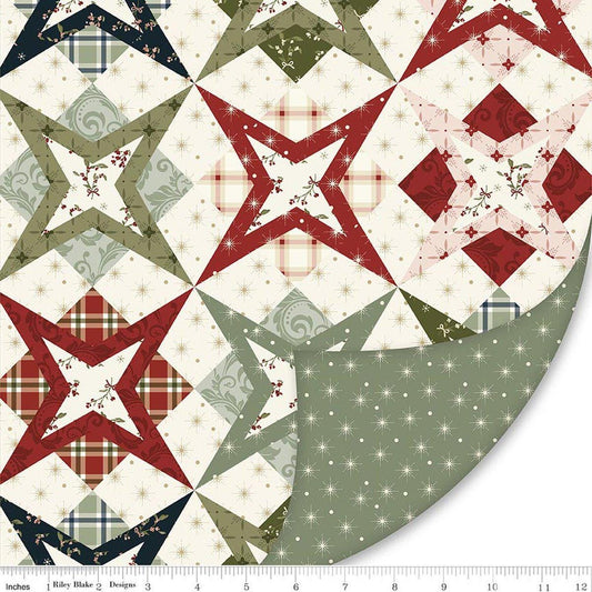 Double Lush Velvet Christmas Greetings Cream Xmas Fabric - LV18116 - Riley Blake Polyester Quilting Fabric