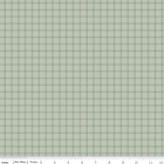Image of Worth Repeating Plaid Laurel quilting cotton fabric by Sandy Gervais for Riley Blake Designs. Features checks on a blue background. Cute Little Fabric Shop.