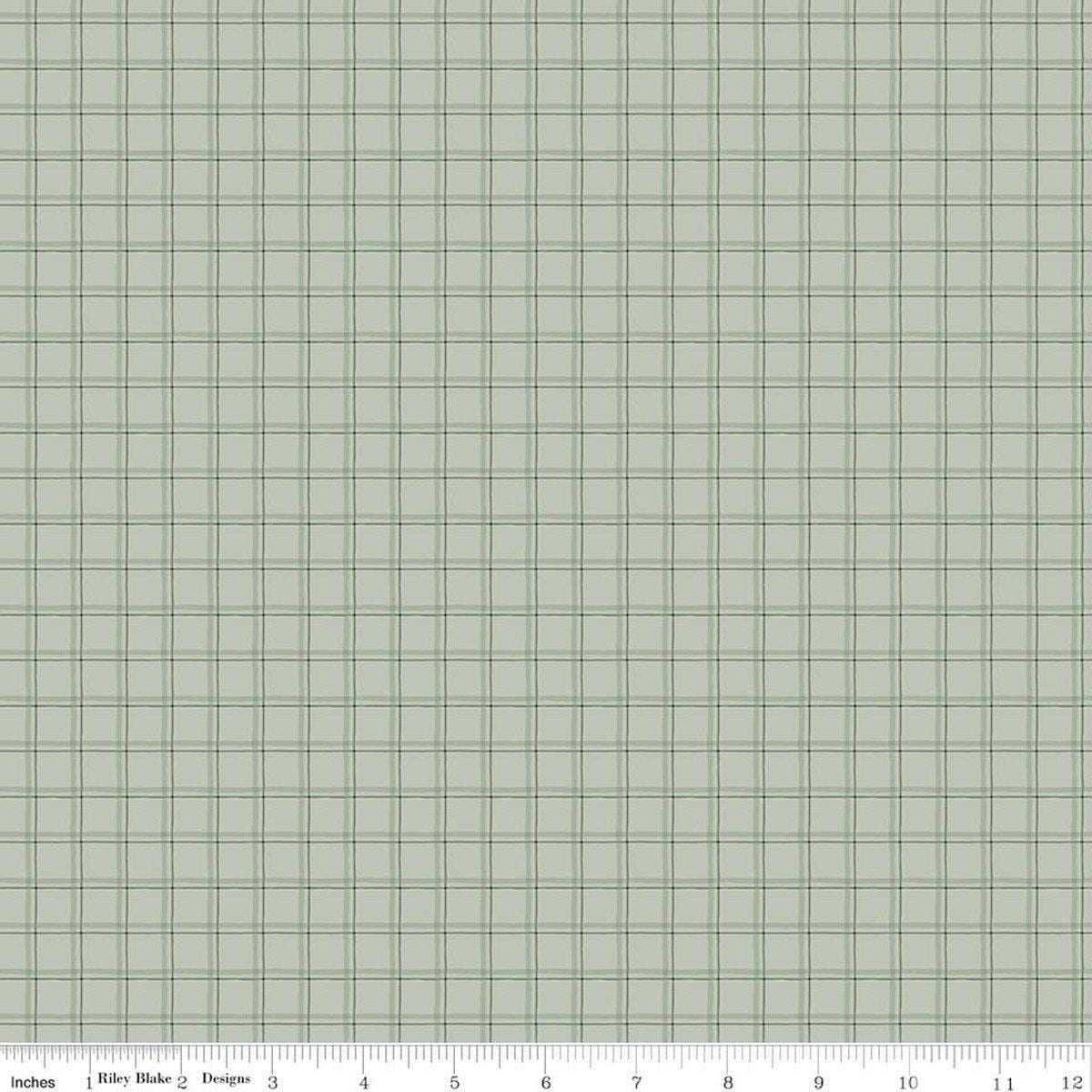 Image of Worth Repeating Plaid Laurel quilting cotton fabric by Sandy Gervais for Riley Blake Designs. Features checks on a blue background. Cute Little Fabric Shop.