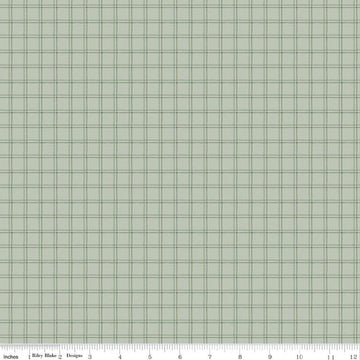 Image of Worth Repeating Plaid Laurel quilting cotton fabric by Sandy Gervais for Riley Blake Designs. Features checks on a blue background. Cute Little Fabric Shop.