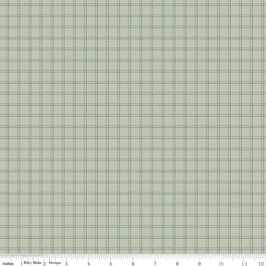 Image of Worth Repeating Plaid Laurel quilting cotton fabric by Sandy Gervais for Riley Blake Designs. Features checks on a blue background. Cute Little Fabric Shop.