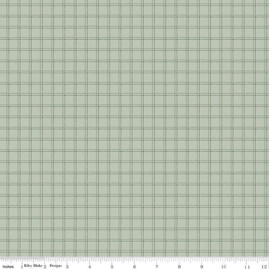 Image of Worth Repeating Plaid Laurel quilting cotton fabric by Sandy Gervais for Riley Blake Designs. Features checks on a blue background. Cute Little Fabric Shop.