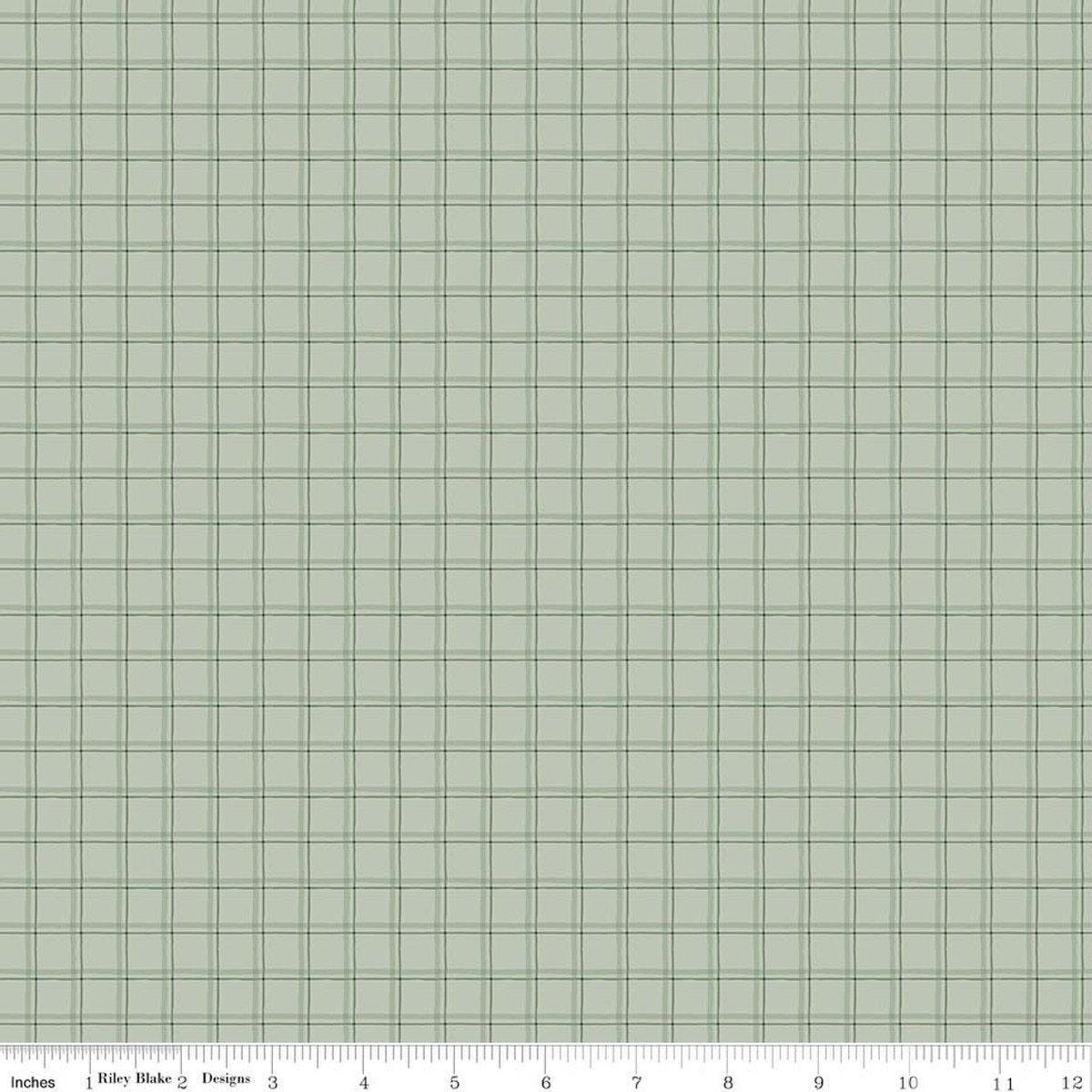 Image of Worth Repeating Plaid Laurel quilting cotton fabric by Sandy Gervais for Riley Blake Designs. Features checks on a blue background. Cute Little Fabric Shop.