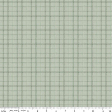 Image of Worth Repeating Plaid Laurel quilting cotton fabric by Sandy Gervais for Riley Blake Designs. Features checks on a blue background. Cute Little Fabric Shop.
