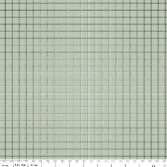 Image of Worth Repeating Plaid Laurel quilting cotton fabric by Sandy Gervais for Riley Blake Designs. Features checks on a blue background. Cute Little Fabric Shop.