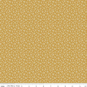 Image of Worth Repeating Ditsy Gold quilting cotton fabric by Sandy Gervais for Riley Blake Designs. Features flowers on a yellow background. Cute Little Fabric Shop.