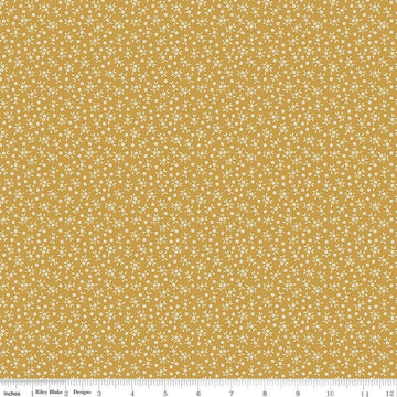 Image of Worth Repeating Ditsy Gold quilting cotton fabric by Sandy Gervais for Riley Blake Designs. Features flowers on a yellow background. Cute Little Fabric Shop.
