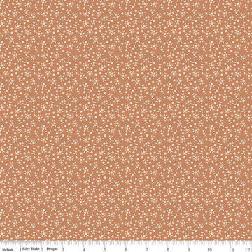 Image of Worth Repeating Ditsy Fresco quilting cotton fabric by Sandy Gervais for Riley Blake Designs. Features flowers on an orange background. Cute Little Fabric Shop.