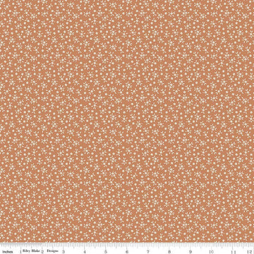 Image of Worth Repeating Ditsy Fresco quilting cotton fabric by Sandy Gervais for Riley Blake Designs. Features flowers on an orange background. Cute Little Fabric Shop.