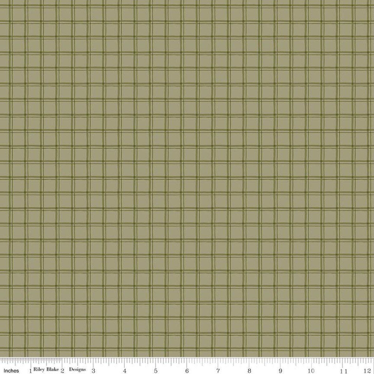 Image of Worth Repeating Plaid Willow quilting cotton fabric by Sandy Gervais for Riley Blake Designs. Features checks on a green background. Cute Little Fabric Shop.